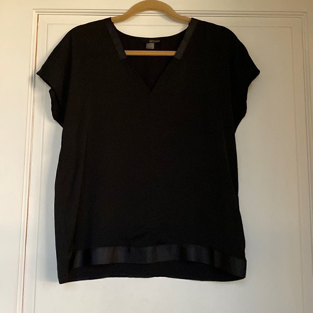 NEW Without Tag Silky V Neck Top With Ribbon Trim Detail